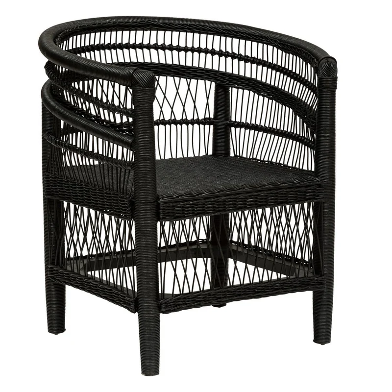 PEGANE Fauteuil en Bois de rotin Coloris Noir - Longueur 65 x Profondeur 72 x Hauteur 82 cm