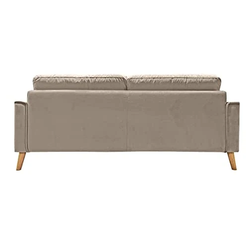Meubletmoi Canapé Droit 3 Places en Velours Taupe avec accoudoirs 2 Coussins Pieds inclinés Bois - Design Classique Chic - Vlad
