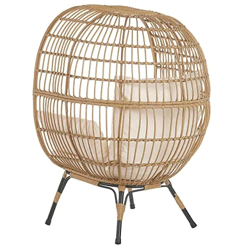 Fauteuil en Rotin Tressé pour Intérieur ou Extérieur avec Coussins Beiges Inclus Id(al pour Jardin ou Terrasse de Style Bohéme Beliani