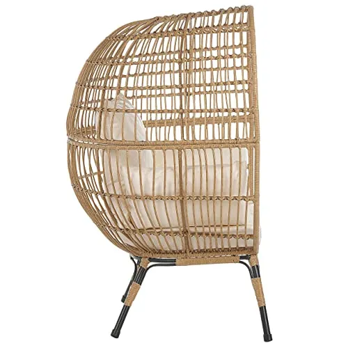 Fauteuil en Rotin Tressé pour Intérieur ou Extérieur avec Coussins Beiges Inclus Id(al pour Jardin ou Terrasse de Style Bohéme Beliani