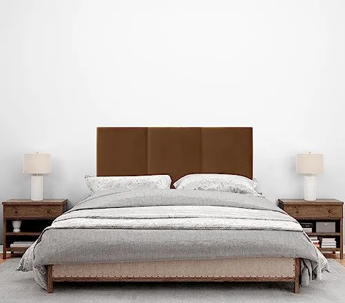 DHOME Haut DE Gamme Tête de lit en Velours avec Pieds en Bois Tête de lit Moderne tapissée Lit de Luxe Chambre à Coucher (Brun Velours, 150x105cm (150))