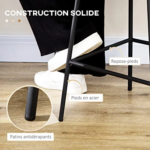 HOMCOM Lot de 2 tabourets de Bar Chaise de Bar Design bohème Hauteur 66 cm avec Repose-Pieds métal - Naturel