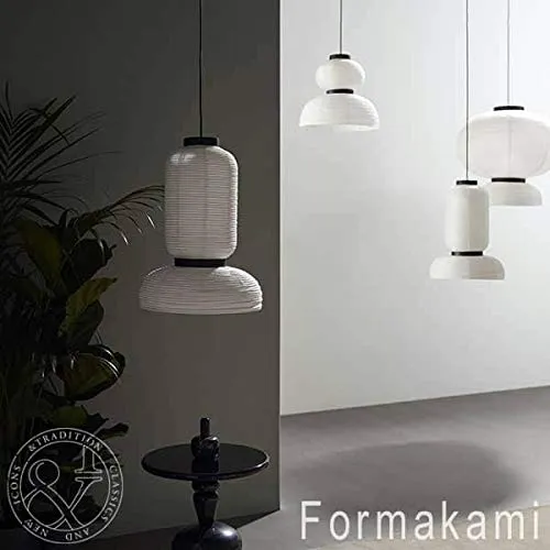 Collection de Lampes Faites Main FORMAKAMI, Papier Blanc Ivoire, chêne teinté Noir - AndTradition - Formakami, JH5 - Ø 70cm, H 67cm