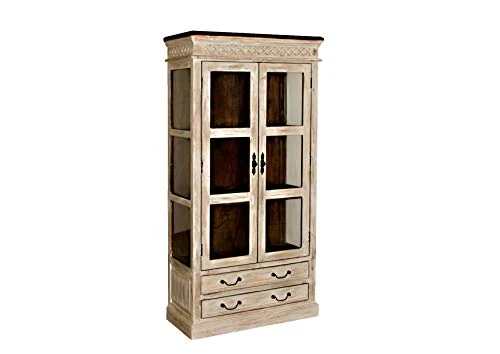 Vitrine - Bois Massif de manguier ciré (Blanc Antique) - Style Campagne Chic - Castle Antik #71