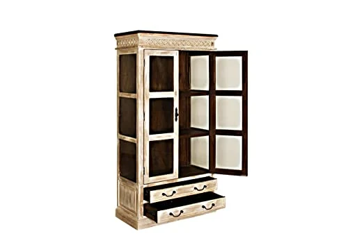 Vitrine - Bois Massif de manguier ciré (Blanc Antique) - Style Campagne Chic - Castle Antik #71