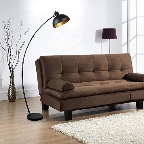 Osasy Lampadaire Arc, lampe à pied design rétro, Abat-jour réglable, 1x E27 max. 60 Watt, métal, en noir-doré,Lampadaires pour le salon, les salons,la lecture
