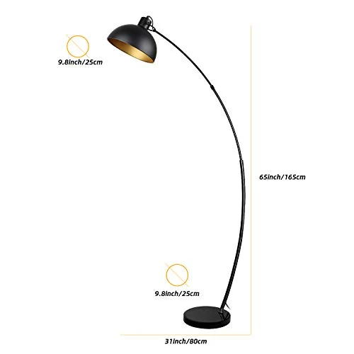 Osasy Lampadaire Arc, lampe à pied design rétro, Abat-jour réglable, 1x E27 max. 60 Watt, métal, en noir-doré,Lampadaires pour le salon, les salons,la lecture