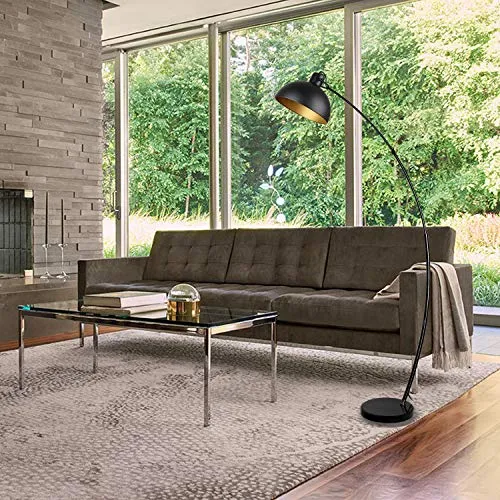 Osasy Lampadaire Arc, lampe à pied design rétro, Abat-jour réglable, 1x E27 max. 60 Watt, métal, en noir-doré,Lampadaires pour le salon, les salons,la lecture