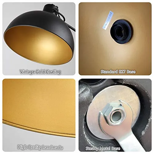 Osasy Lampadaire Arc, lampe à pied design rétro, Abat-jour réglable, 1x E27 max. 60 Watt, métal, en noir-doré,Lampadaires pour le salon, les salons,la lecture