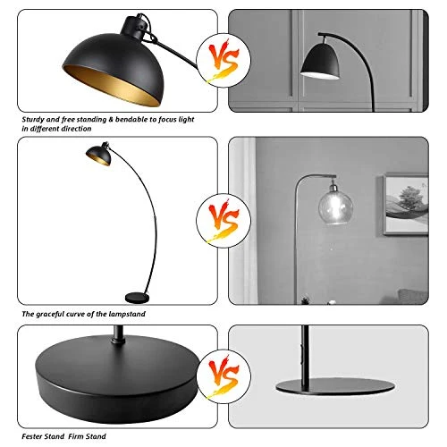 Osasy Lampadaire Arc, lampe à pied design rétro, Abat-jour réglable, 1x E27 max. 60 Watt, métal, en noir-doré,Lampadaires pour le salon, les salons,la lecture