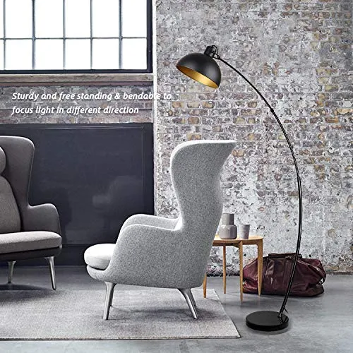 Osasy Lampadaire Arc, lampe à pied design rétro, Abat-jour réglable, 1x E27 max. 60 Watt, métal, en noir-doré,Lampadaires pour le salon, les salons,la lecture