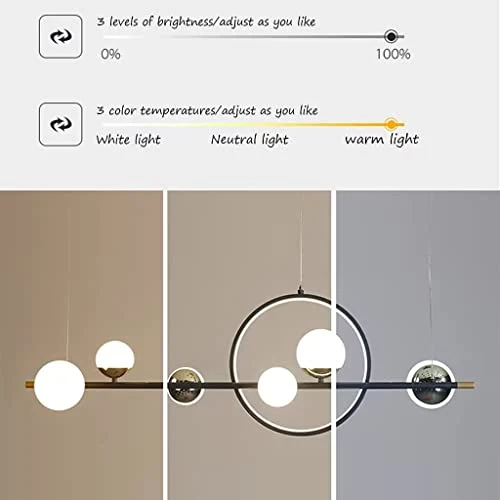 Suspension LED Lampe à suspension à intensité variable Table à manger Lustre réglable en hauteur Abat-jour en acrylique Éclairage en métal avec télécommande Salon Café Bar Cuisine Lampe or noir
