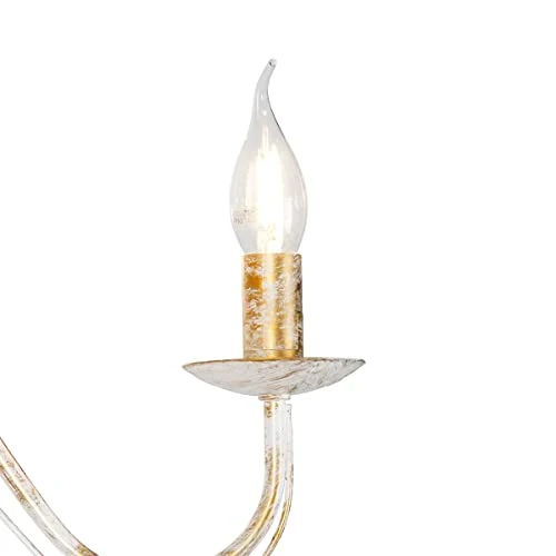 Qazqa Lustre | Chandelier Classique Rustique - Giuseppe Hl Lampe Blanc Crème - E14 - Convient pour LED - 5 x 40 Watt