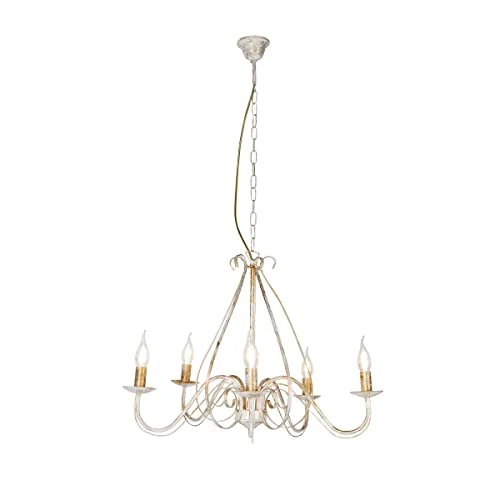 Qazqa Lustre | Chandelier Classique Rustique - Giuseppe Hl Lampe Blanc Crème - E14 - Convient pour LED - 5 x 40 Watt