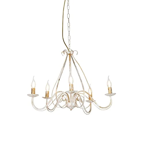 Qazqa Lustre | Chandelier Classique Rustique - Giuseppe Hl Lampe Blanc Crème - E14 - Convient pour LED - 5 x 40 Watt