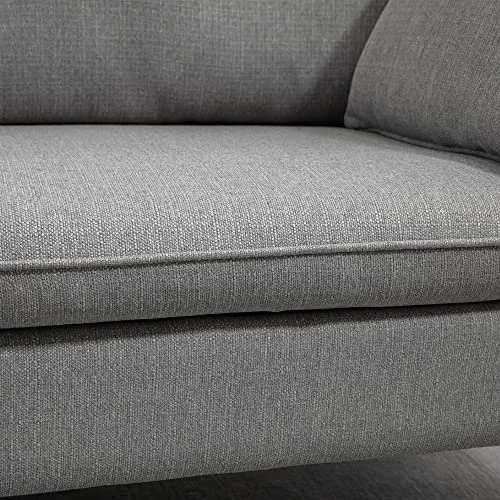 HOMCOM Canapés 2 Places Design Contemporain avec Coussins oreillers en Tissu de Lin et Pieds en Bois d'hévéa 200 x 87 x 95 cm Gris Clair