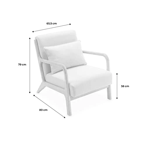 Alice's Home - Fauteuil à bouclettes Pieds Bois d'hévéa teinté Noyer Clair. 1 Place Droit Fixe. Pieds Compas scandinave. Structure en Bois Solide