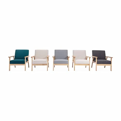 Alice's Home - Fauteuil scandinave en Bois et Tissu crème. Isak. L 64 x P 69.5 x H 73cm