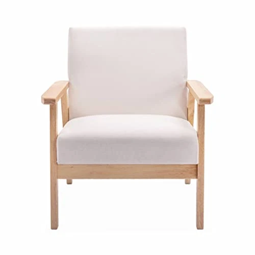 Alice's Home - Fauteuil scandinave en Bois et Tissu crème. Isak. L 64 x P 69.5 x H 73cm