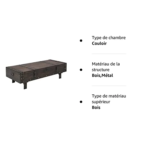 vidaXL Bois Massif Table Basse Coffre de Rangement Banc d'Entrée Couloir