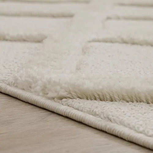 Paco Home Tapis Poils Longs Tapis De Salon Tapis Shaggy Aspect 3D Ethnique Boho Look Vintage Doux, Dimension:200x280 cm, Couleur:Crème 5