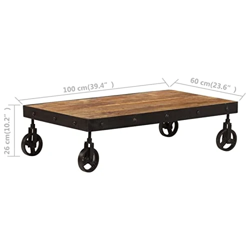BaraSh Table Basse avec roulettes Bois de manguier Massif 100x60x26 cm,Table Basse,Table Basse Salon,Tables Basses De Salon,