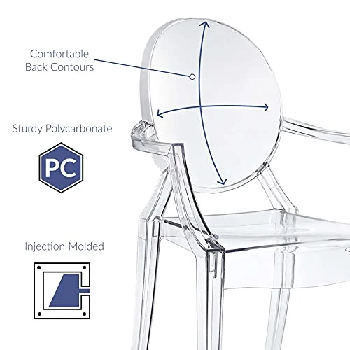 LexMod Fauteuil de Salle à Manger Casper en Plastique, Plastique, Claire, 53x56x91 cm