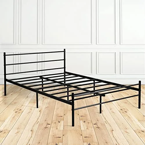 H.J WeDoo Cadre de lit Double Plateforme en métal | Sommier | Support à Lattes en métal | Rangement sous Le lit | 140 x 190 cm | Noir