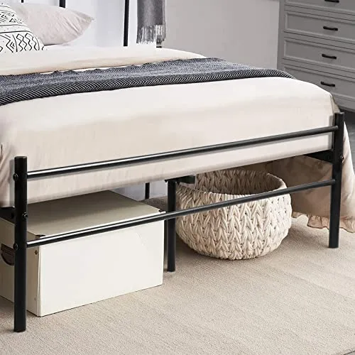 H.J WeDoo Cadre de lit Double Plateforme en métal | Sommier | Support à Lattes en métal | Rangement sous Le lit | 140 x 190 cm | Noir