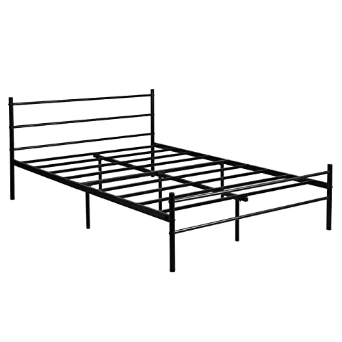 H.J WeDoo Cadre de lit Double Plateforme en métal | Sommier | Support à Lattes en métal | Rangement sous Le lit | 140 x 190 cm | Noir