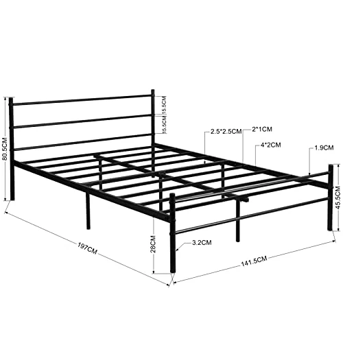 H.J WeDoo Cadre de lit Double Plateforme en métal | Sommier | Support à Lattes en métal | Rangement sous Le lit | 140 x 190 cm | Noir