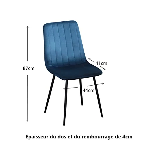 GOLDFAN Chaises Set de 4 Bleu Chaise de Salle à Manger de 4 Chaise de Cuisine Assise rembourrée en Velours Pieds en métal Stable, Bandes Bleues