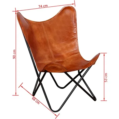 vidaXL Chaise Papillon Cuir Véritable Marron Fauteuil Salon Chambre Maison