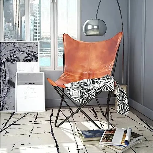 vidaXL Chaise Papillon Cuir Véritable Marron Fauteuil Salon Chambre Maison