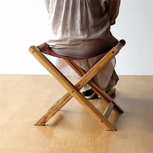 KaTiak Tabouret télescopique Tabouret Pliant Tabouret Pliant en Cuir Camping en Plein air en Bois Pratique Tabouret de pêche Pliant Coussin en Cuir Chaise de Plage