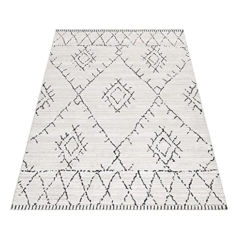 Tapis à Poils Ras, Conception berbère, Tapis Crème, 200 x 290 cm, Tapis de Style bohème, Tapis Salon