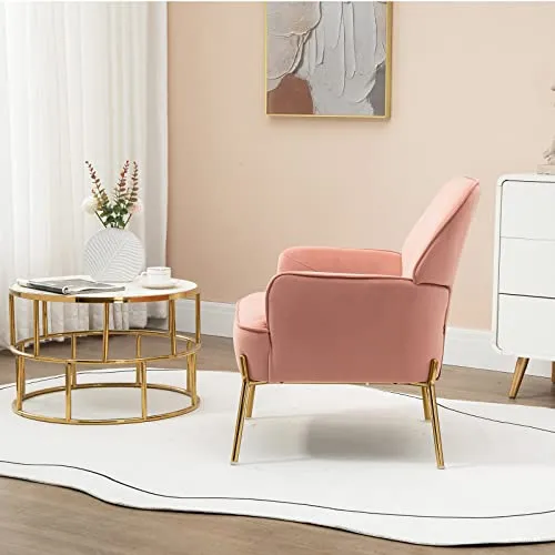 SEPNINE Fauteuil de Salon Moderne en Velours - pour Salon et Chambre à Coucher - Jusqu'à 135 kg (Rose)