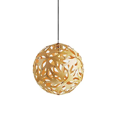 KAIKEA Suspension en bois, luminaire sphérique à 1 lumière, suspension tissée, finition de couleur bois, suspension à boule, plafonnier suspendu pour patio, couloir, cuisine, îlot, chambre, salle à ma