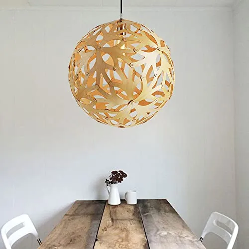 KAIKEA Suspension en bois, luminaire sphérique à 1 lumière, suspension tissée, finition de couleur bois, suspension à boule, plafonnier suspendu pour patio, couloir, cuisine, îlot, chambre, salle à ma