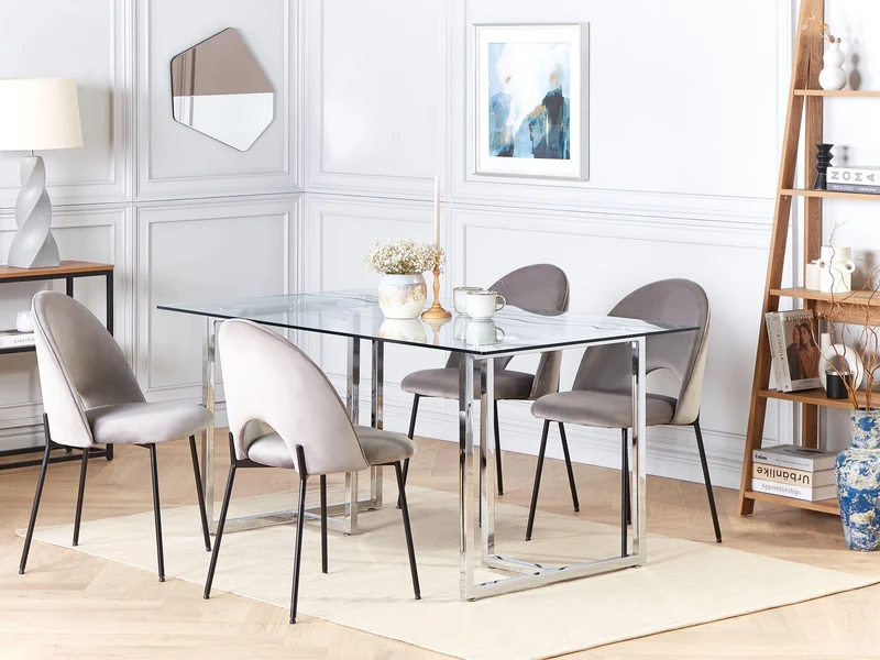Table de Repas en Verre Trempé 160 x 90 cm Pieds Argentés Envia