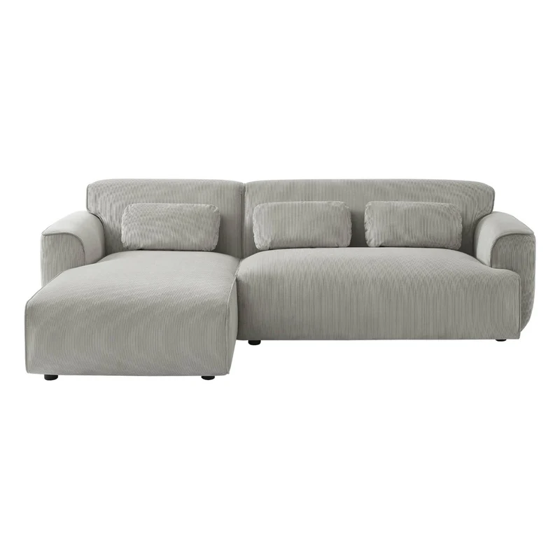 sweeek - Canapé d'angle Gauche. 2 à 3 Places. Velours côtelé Gris Clair. Wallas L 196 x P 151/91 / x H 73cm
