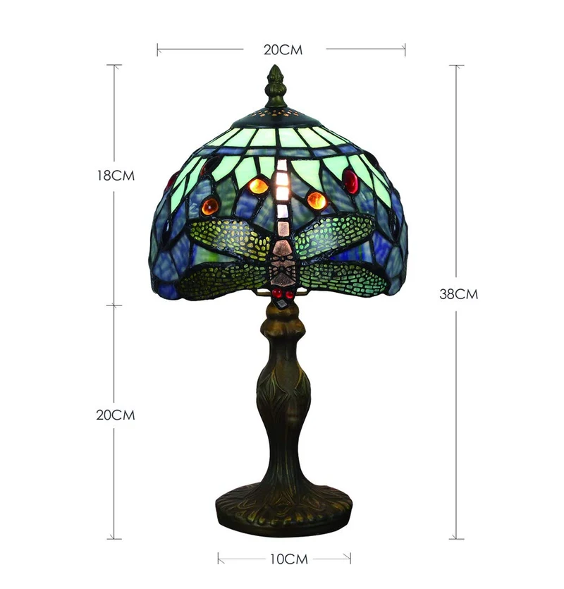 Tokira Lampe de Table Tiffany Libellule Bleu de Mer 8 Pouces, Rétro Vitrail Abat-jour, Lampe Pour le Salon Chambre, Lumières de Restaurant[Sans Ampoule]