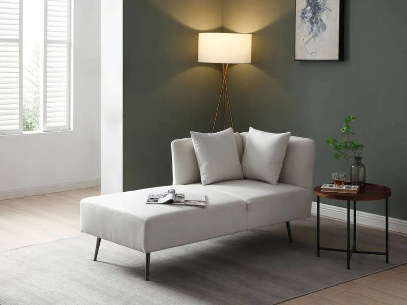 Vente-unique - Méridienne Gauche en Tissu crème NAPASA
