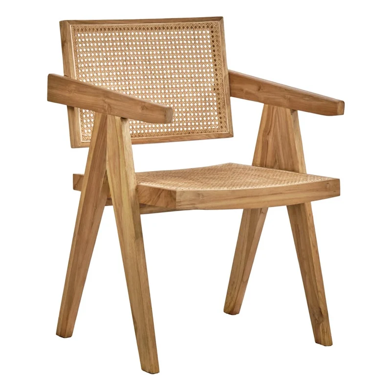 Meubletmoi Fauteuil Lounge en Bois Massif avec Cannage en Rotin - Style Naturel et Exotique - Bruno