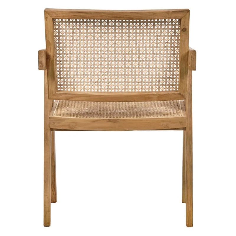 Meubletmoi Fauteuil Lounge en Bois Massif avec Cannage en Rotin - Style Naturel et Exotique - Bruno