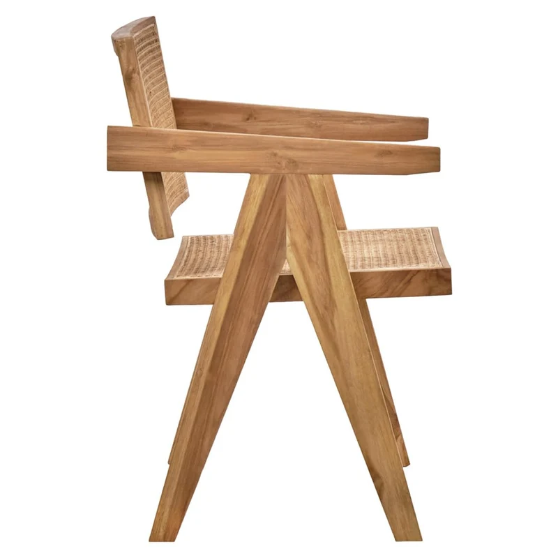 Meubletmoi Fauteuil Lounge en Bois Massif avec Cannage en Rotin - Style Naturel et Exotique - Bruno