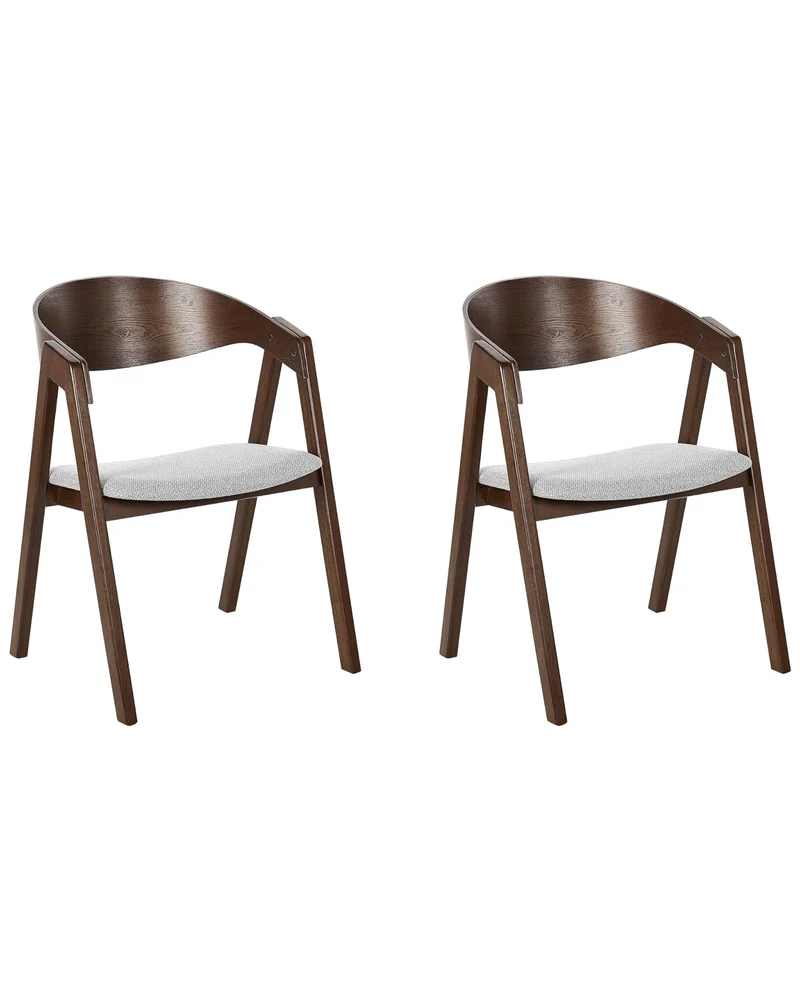 Lot de 2 Chaises de Cuisine Rétro Assise Rembourrée Teinte Bois Sombre et Gris Yuba