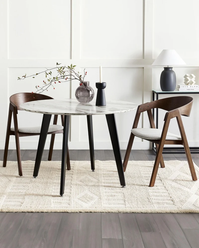Lot de 2 Chaises de Cuisine Rétro Assise Rembourrée Teinte Bois Sombre et Gris Yuba