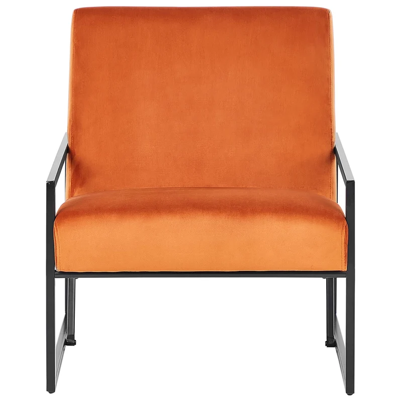 Fauteuil Moderne Glam Cadre en Métal et Revêtement en Velours Orange Delary