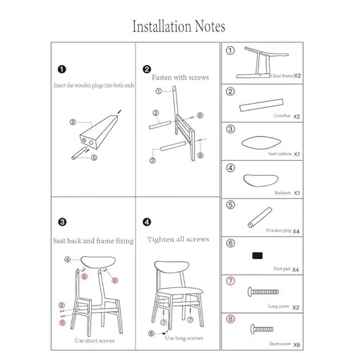 Lot de 2 chaises de salle à manger en bois massif avec assise rembourrée sans accoudoirs, idéales pour salle à manger, salon, chambre à coucher, noir